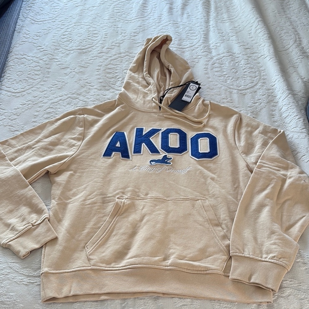 BNWT Akoo Tan Hoodie, Sweatsuit with Blue Accents.. “Possibly Not Authentic”